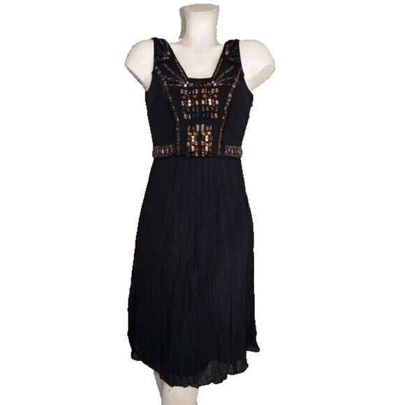 SUE WONG Nocturne Black Beaded Silk Cocktail Dress sz 6 - Picture 3 of 13